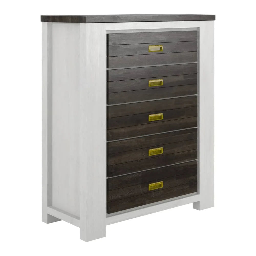 Freida 5-Drawer Acacia Wood Tallboy